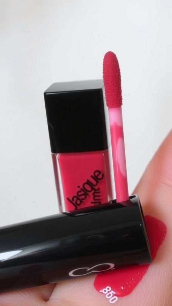 Dasique Juicy Tint 08 in sleek packaging with a vibrant color swatch on a hand.